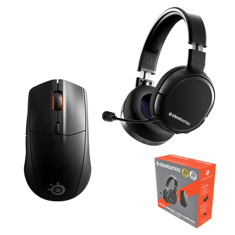 SteelSeries Arctis 1 Wireless Headset  + Rival 3 Wireless Mouse Bundle - تجميعة
